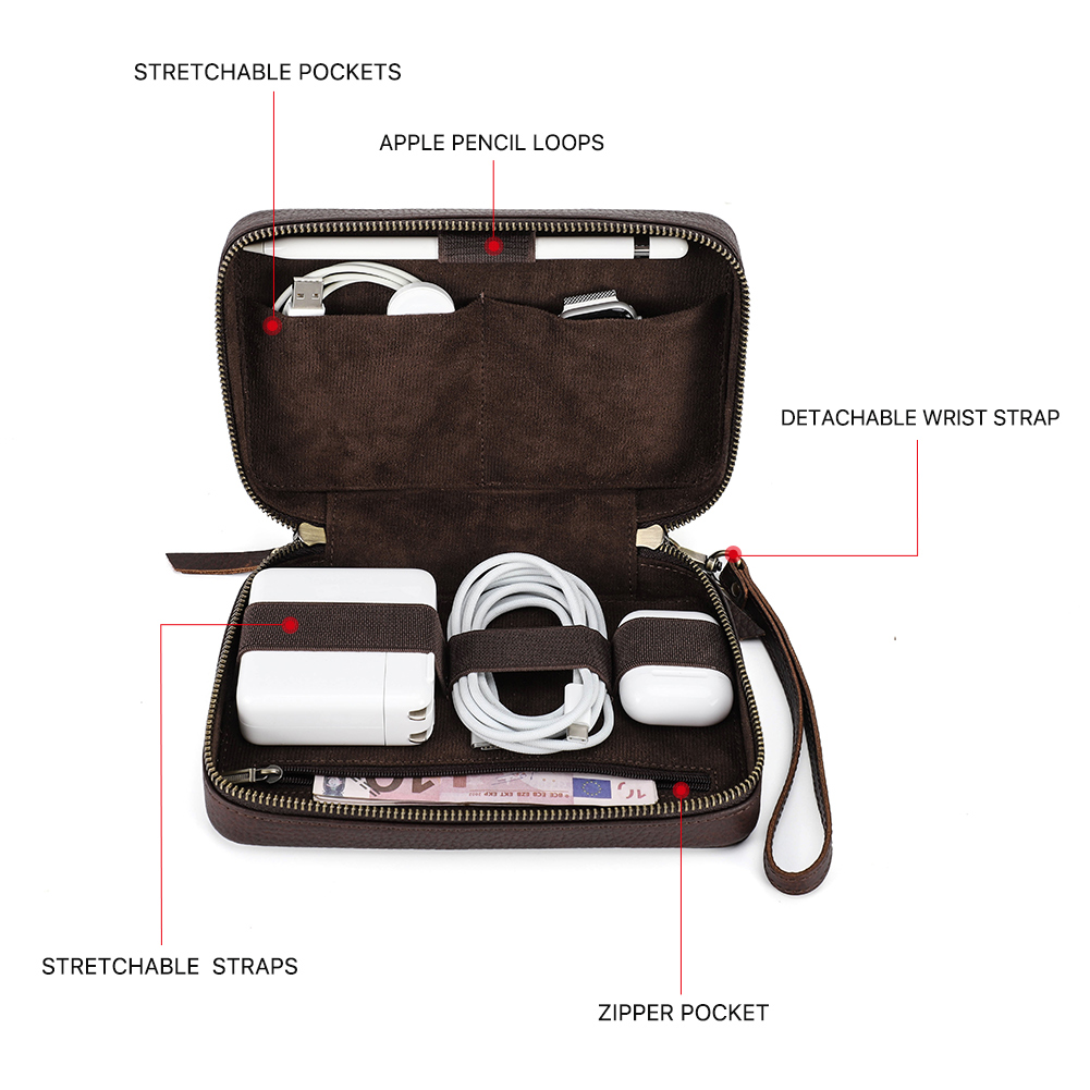 Genuine Leather Portable USB D - Electronics Gadgets Bag review and price